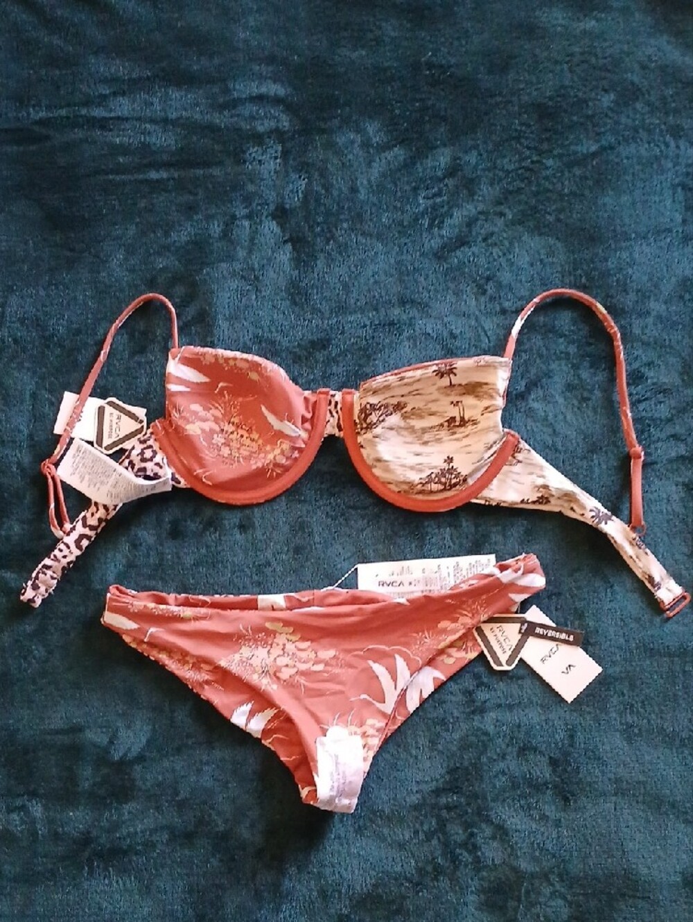 RVCA Rust Floral & Leopard Accent Two-Piece Bikini - Picture 2 of 2